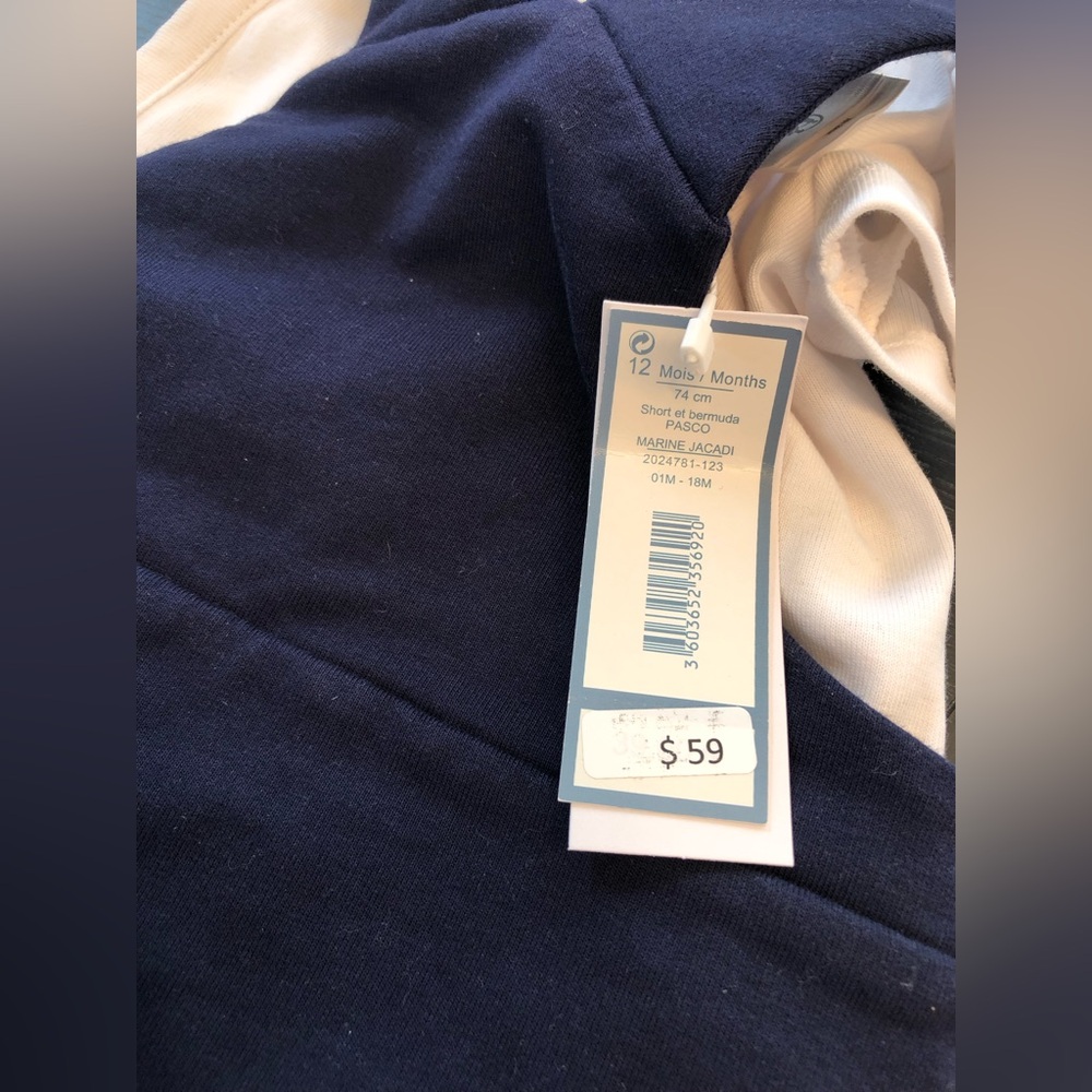 NWT! Jacadi Paris two piece white collared bodysuit & navy blue overall loungers - Picture 10 of 12